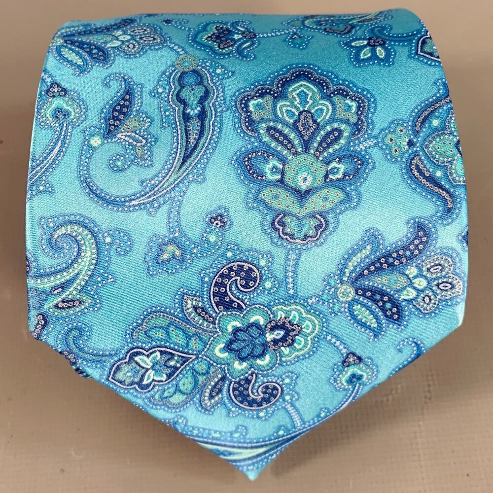 STEFANO RICCI Blue Aqua Paisley Silk Tie